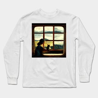 All you need is a cat as you stare out the window Long Sleeve T-Shirt